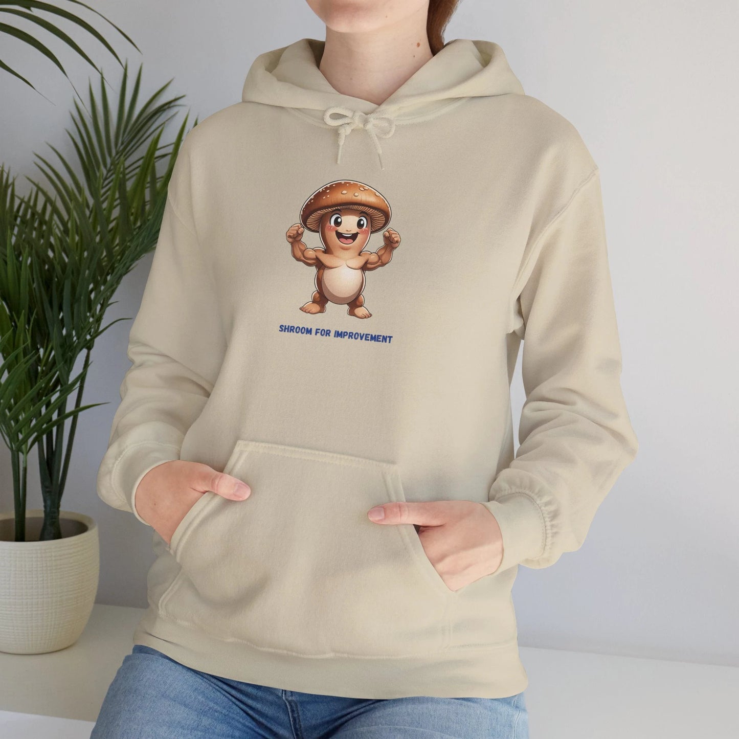 Shroom For Improvement Funny Mushroom Character Hoodie by Printify