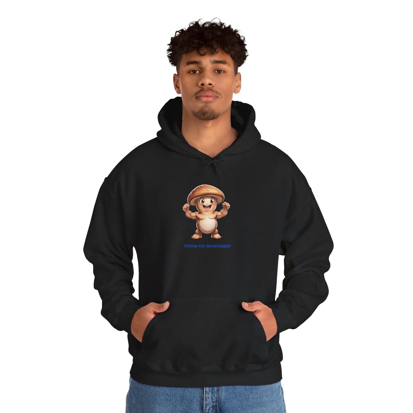 Shroom For Improvement Funny Mushroom Character Hoodie by Printify