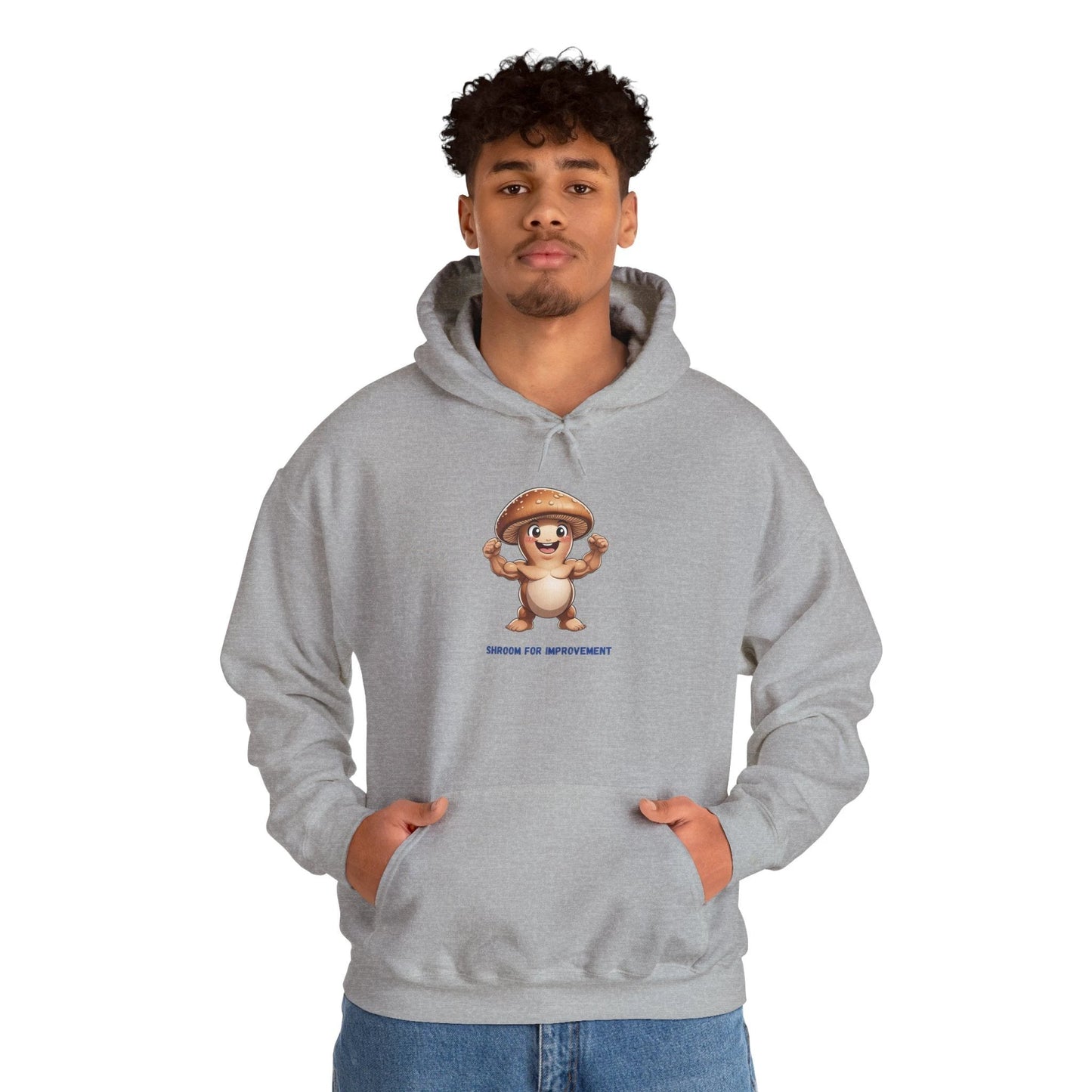 Shroom For Improvement Funny Mushroom Character Hoodie by Printify