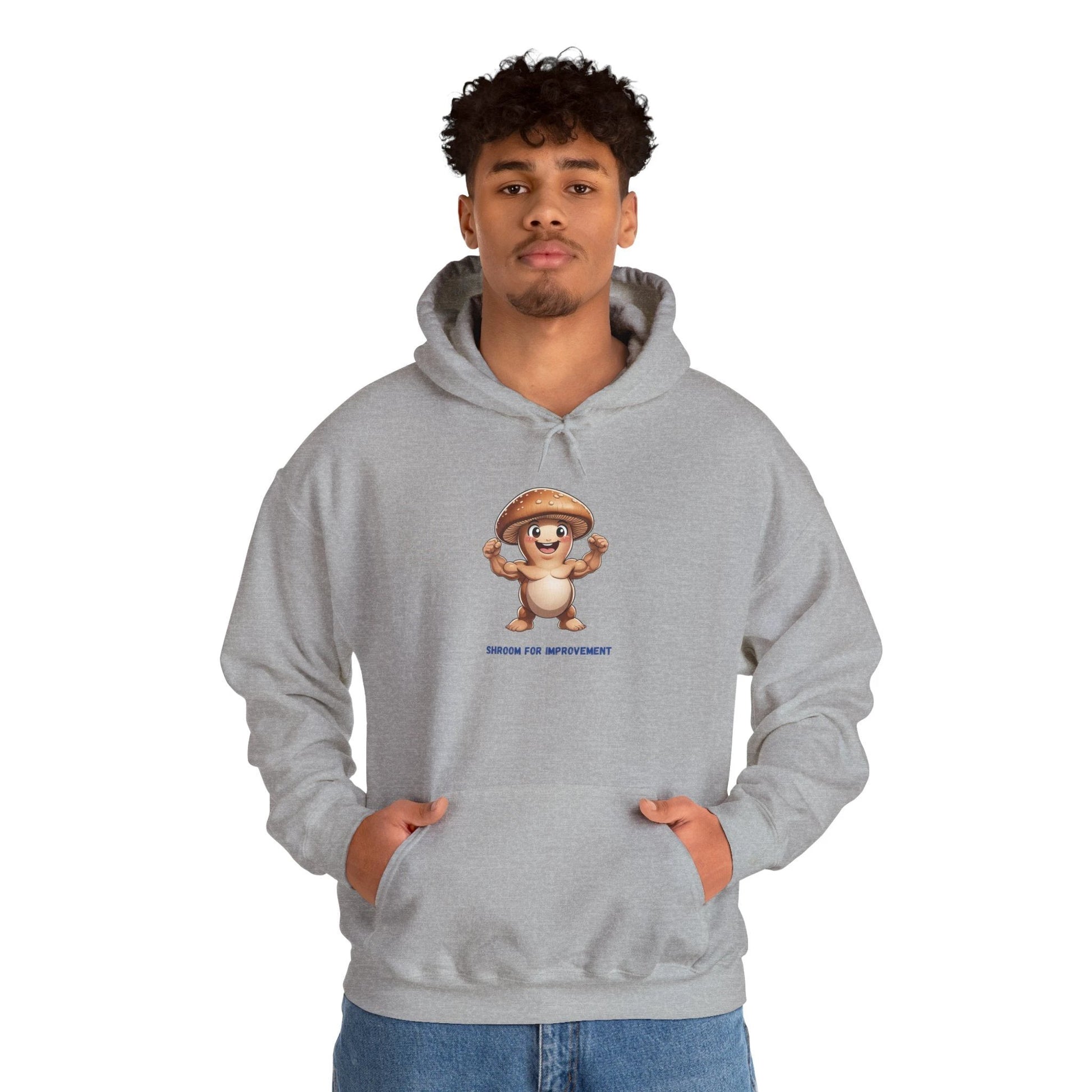 Shroom For Improvement Funny Mushroom Character Hoodie by Printify