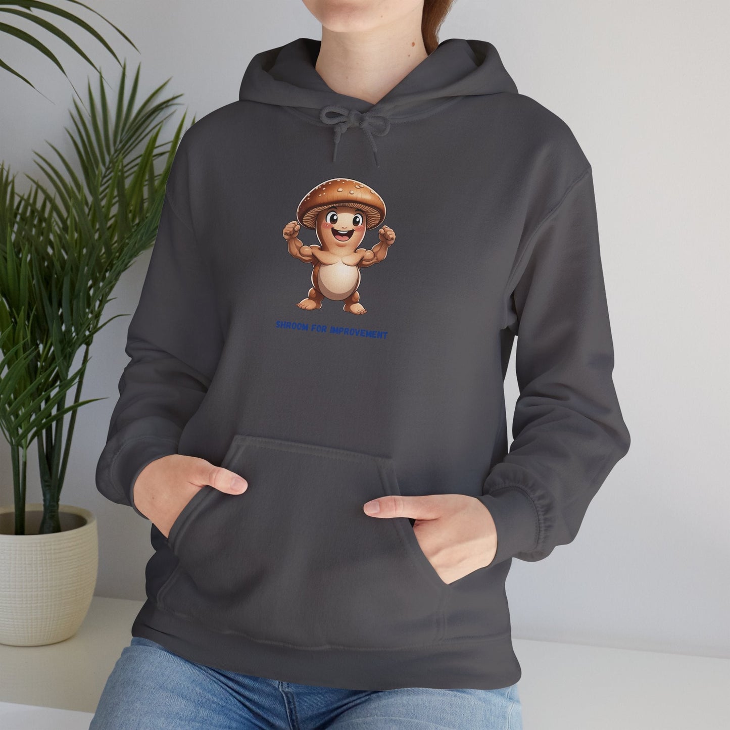 Shroom For Improvement Funny Mushroom Character Hoodie by Printify