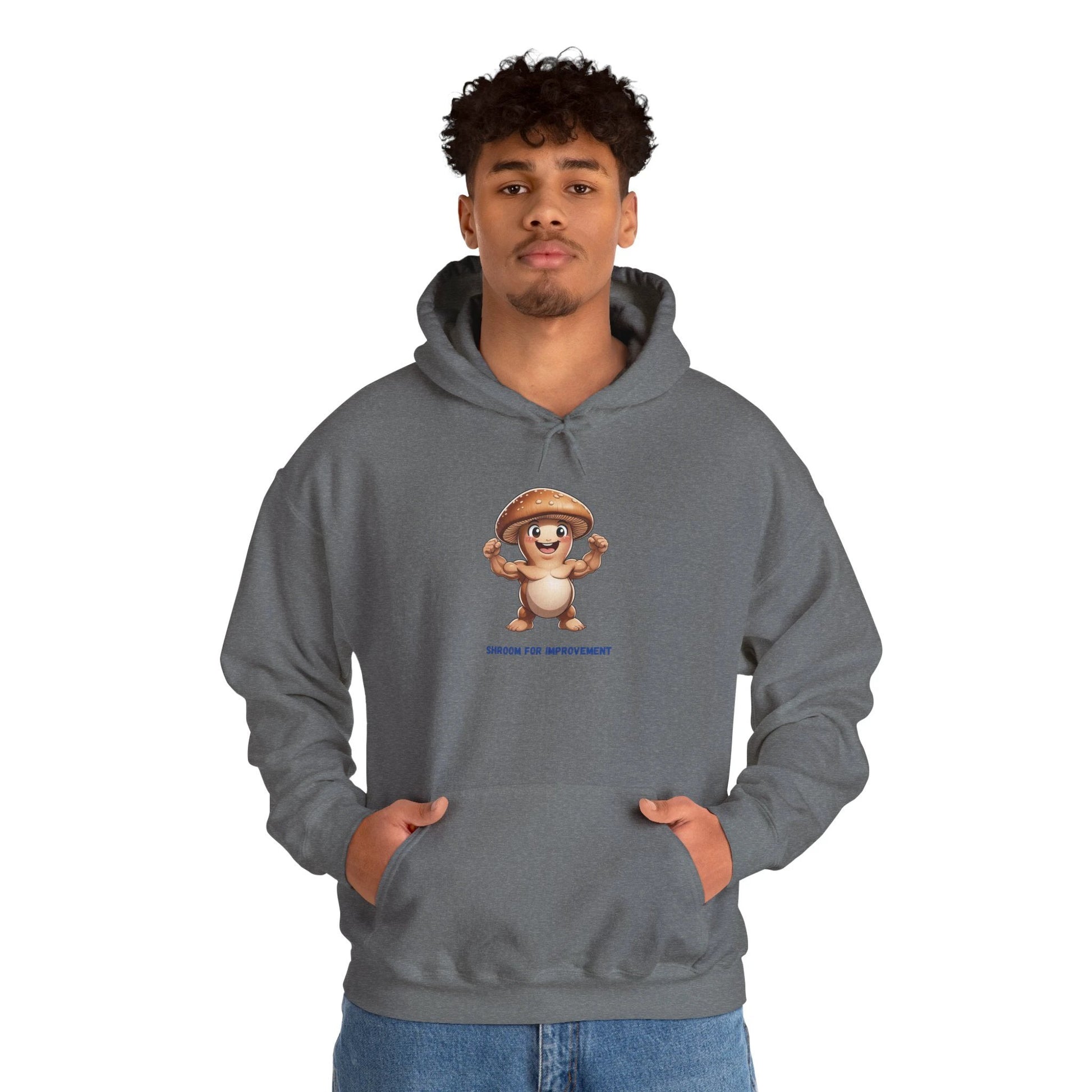 Shroom For Improvement Funny Mushroom Character Hoodie by Printify