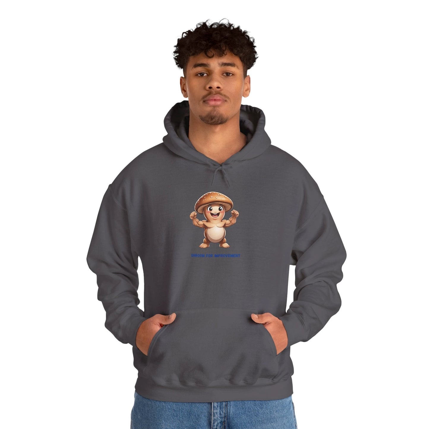 Shroom For Improvement Funny Mushroom Character Hoodie by Printify