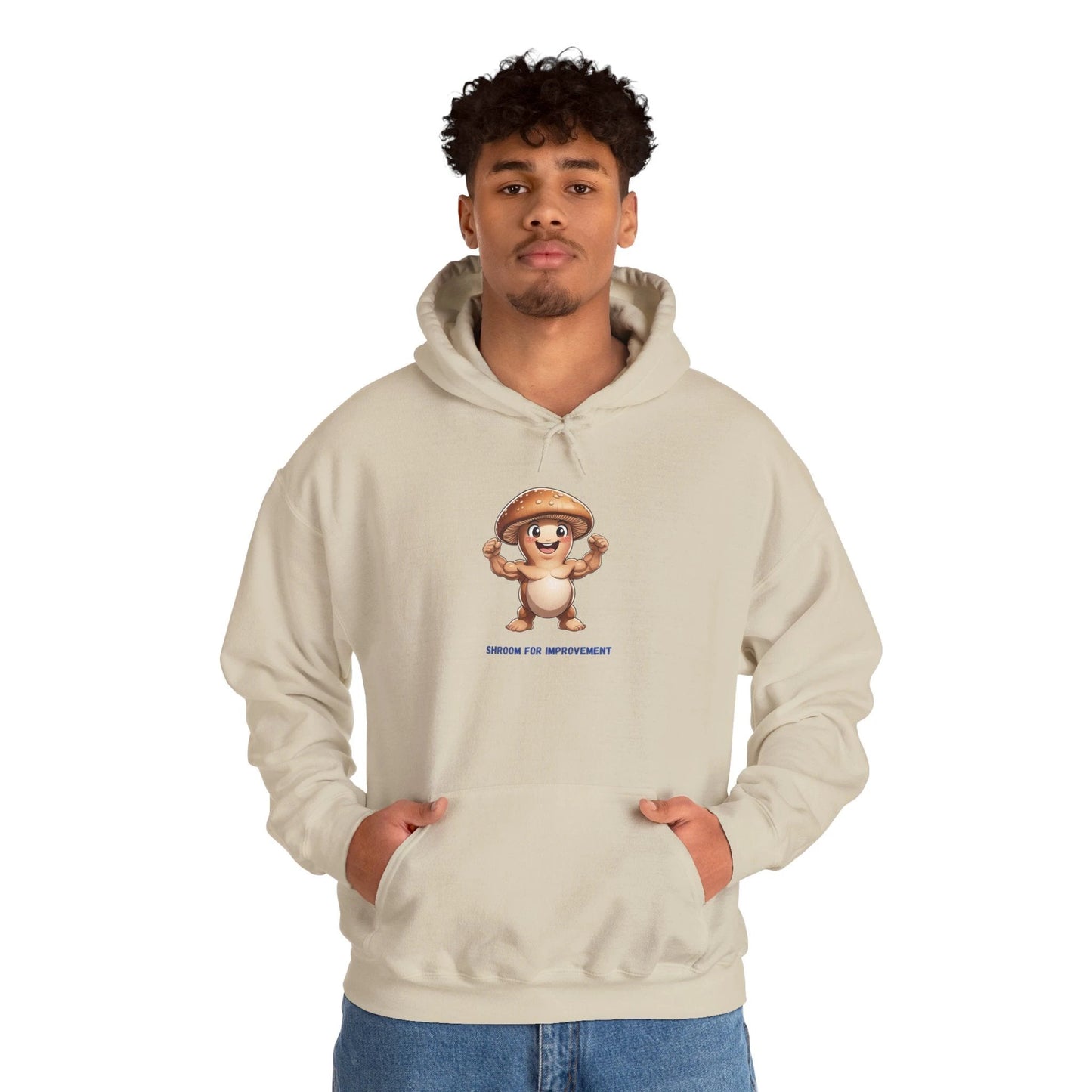 Shroom For Improvement Funny Mushroom Character Hoodie by Printify