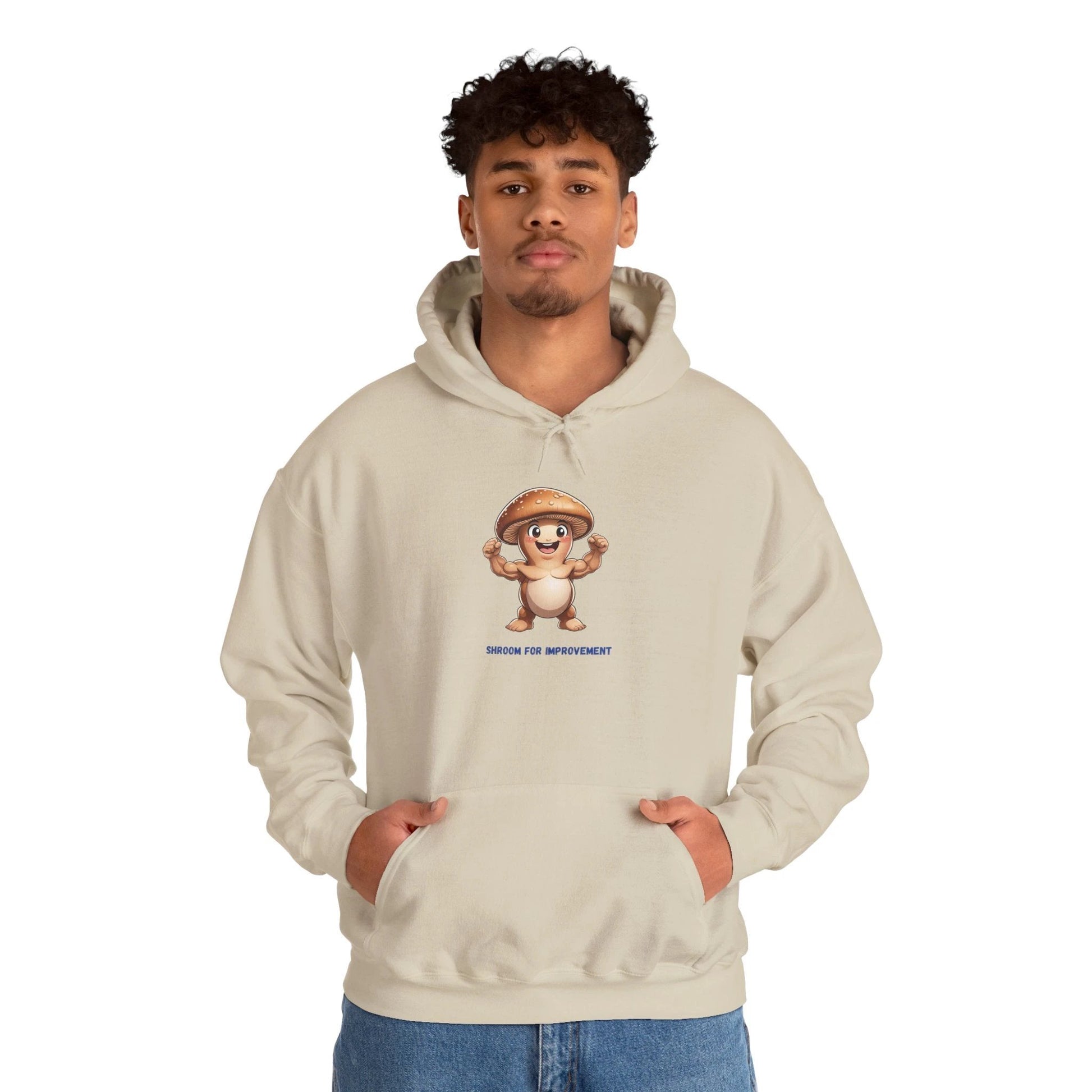 Shroom For Improvement Funny Mushroom Character Hoodie by Printify