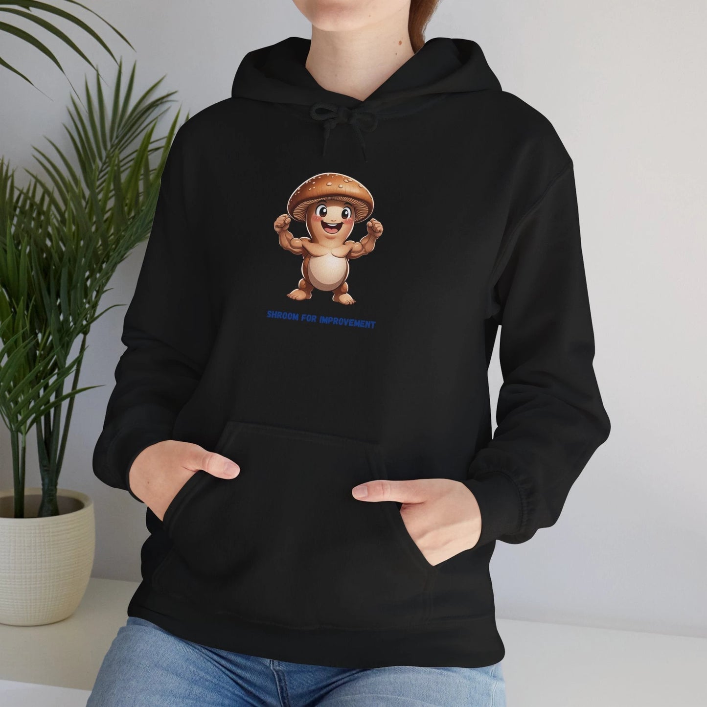 Shroom For Improvement Funny Mushroom Character Hoodie by Printify