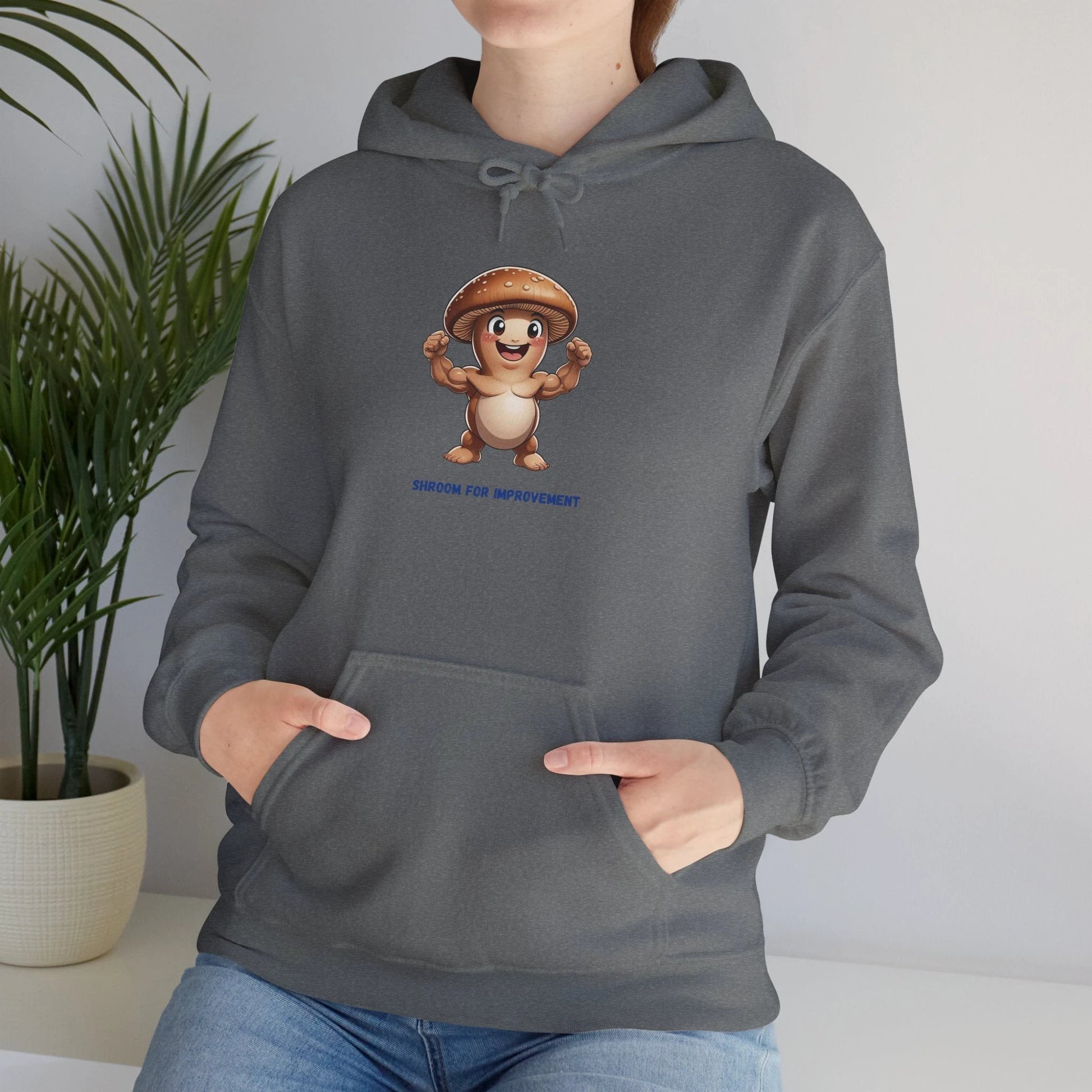 Shroom For Improvement Funny Mushroom Character Hoodie by Printify