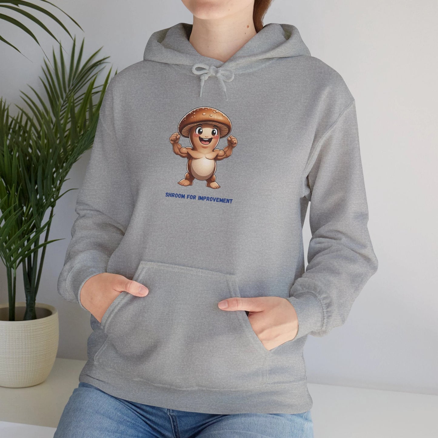 Shroom For Improvement Funny Mushroom Character Hoodie by Printify