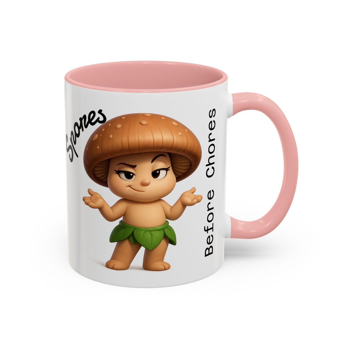 “Funny Mushroom Coffee Mug – Spores Before Chores" (11 oz) Right Side-Multiple Colors by Printify