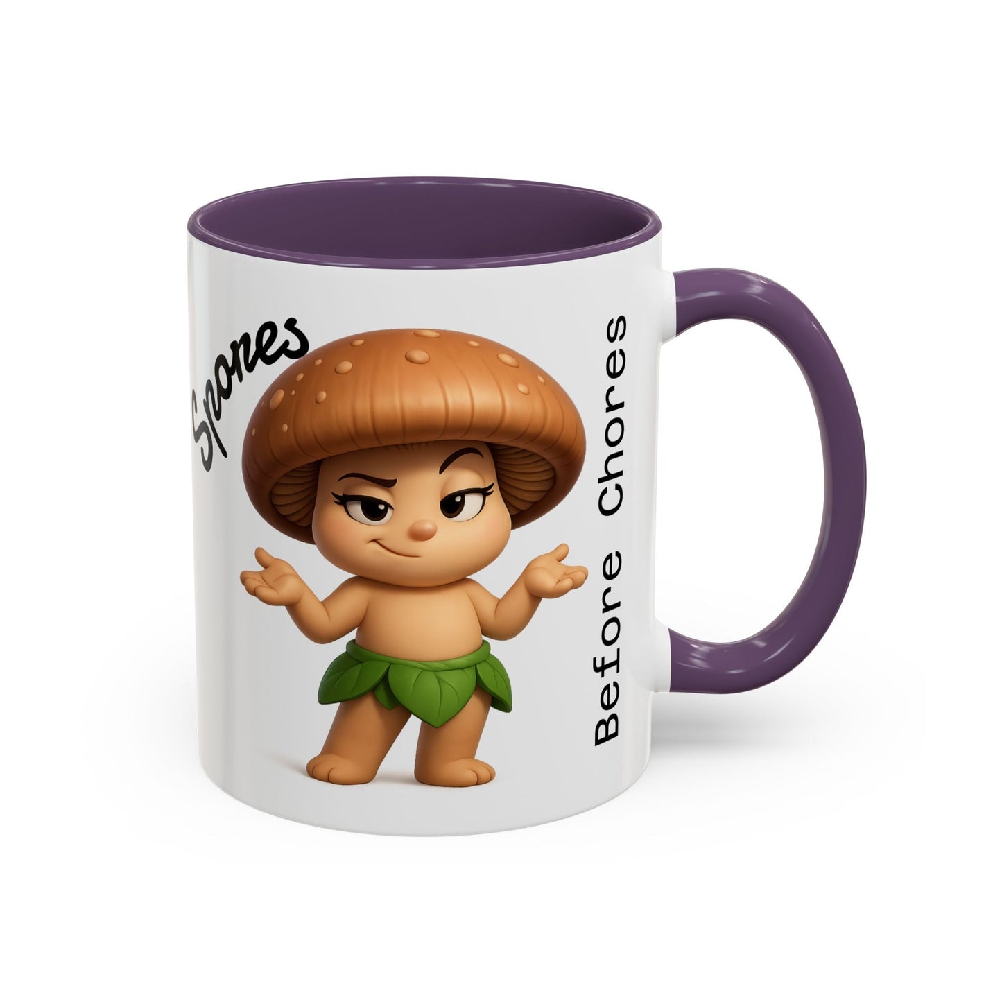 “Funny Mushroom Coffee Mug – Spores Before Chores" (11 oz) Right Side-Multiple Colors by Printify
