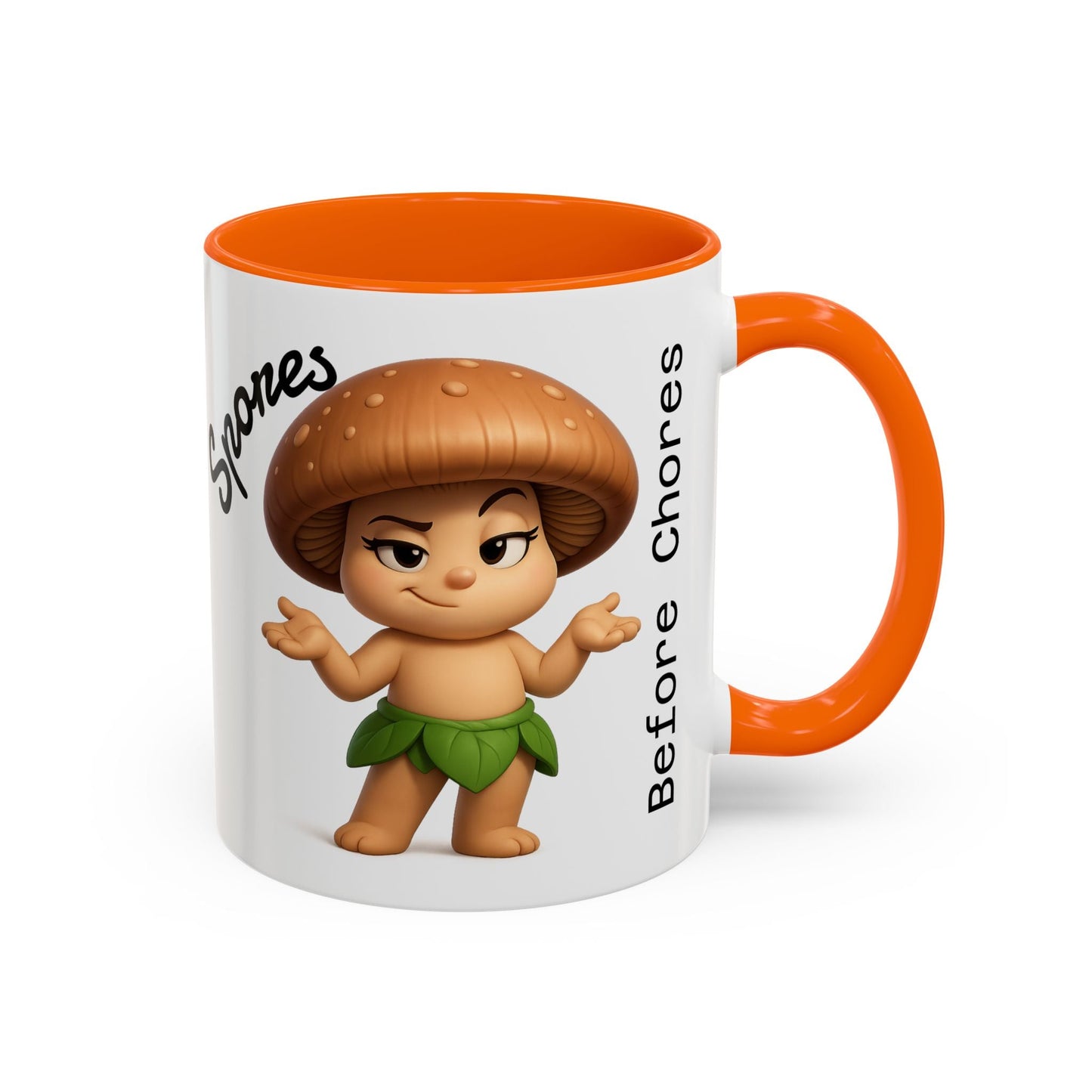 “Funny Mushroom Coffee Mug – Spores Before Chores" (11 oz) Right Side-Multiple Colors by Printify