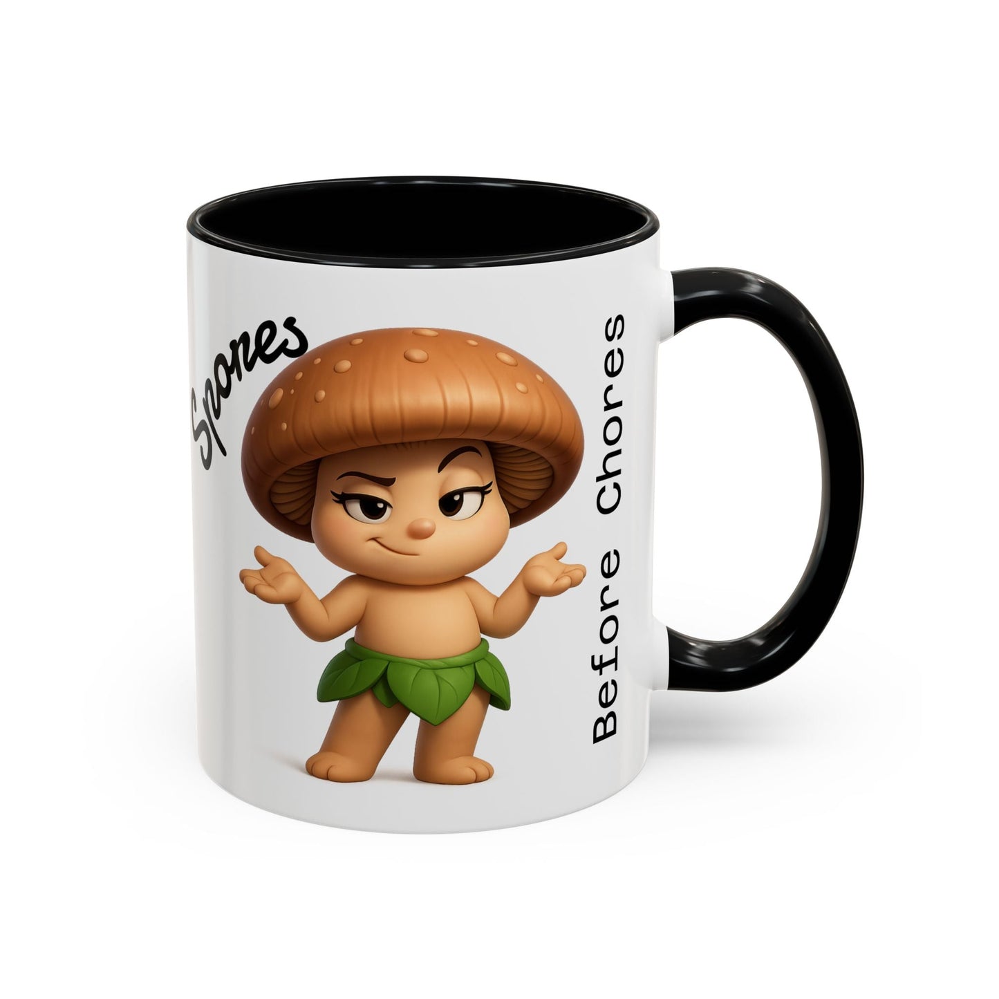 “Funny Mushroom Coffee Mug – Spores Before Chores" (11 oz) Right Side-Multiple Colors by Printify