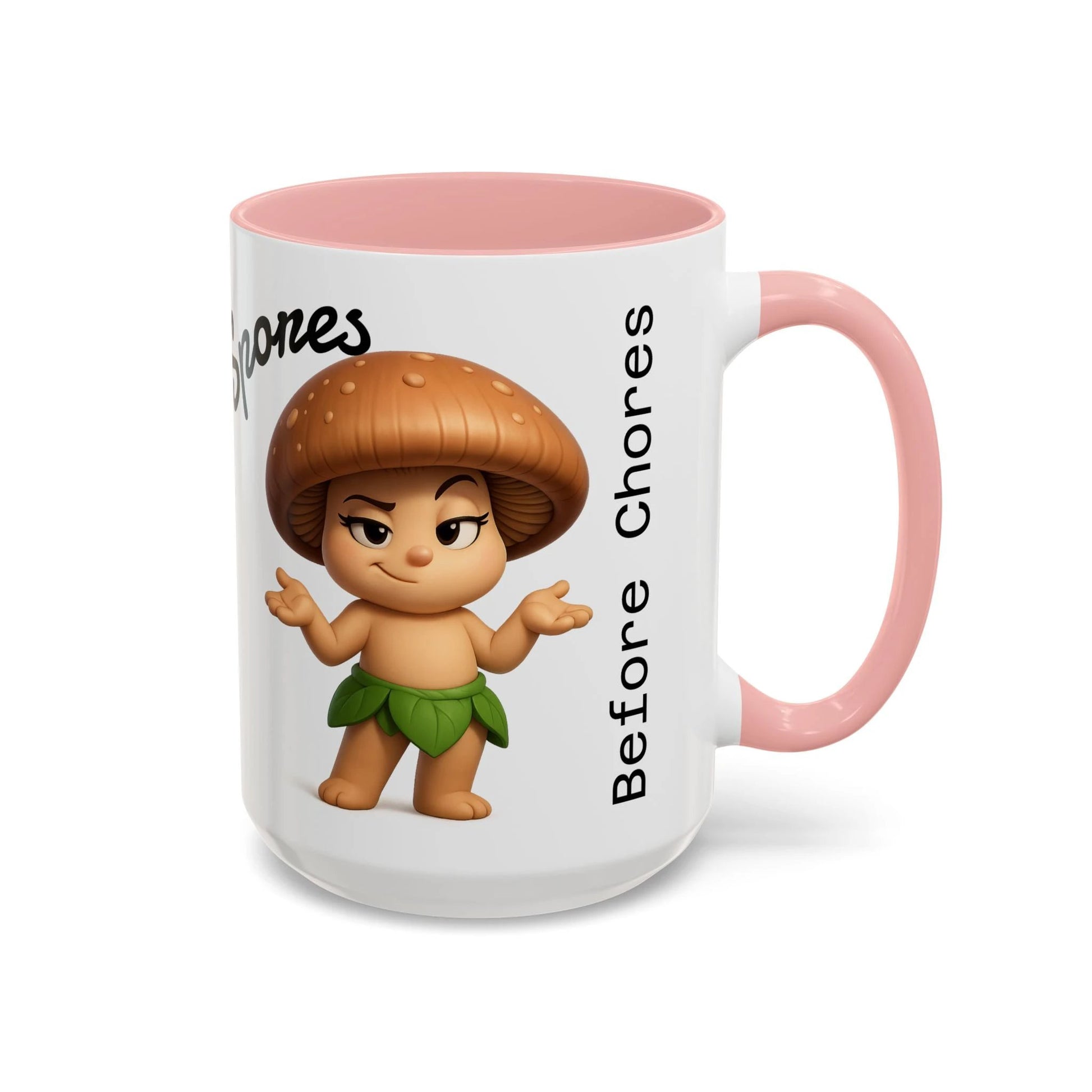 “Funny Mushroom Coffee Mug – Spores Before Chores" (15 oz) Right Side-Multiple Colors by Printify